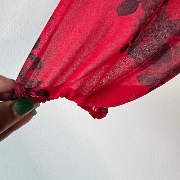 Torrid Dress Womens 10 Red Roses Dark Romance Chiffon Valentines Day Mini Party - Picture 8 of 11